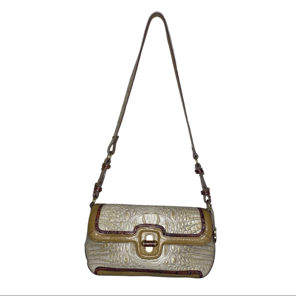 Brahmin Crocodile Embossed Leather Flap Front Shoulder Bag